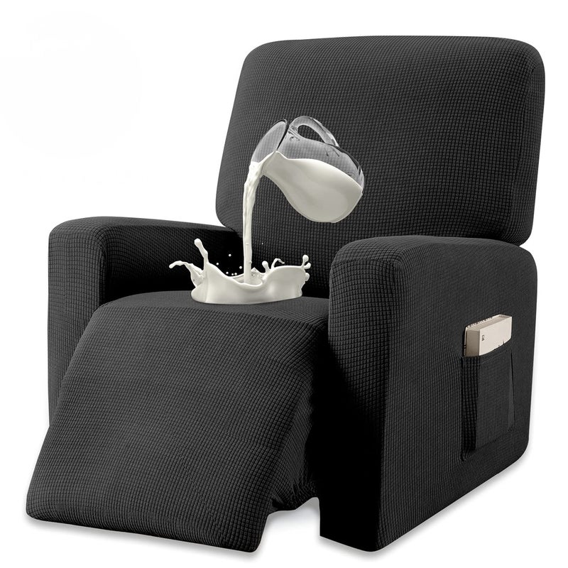Granbest Premium Water Repellent Recliner Chair Cover High Stretch Jacquard Fabric Recliner Slipcover with Pockets (Recliner, Black) - Image 1